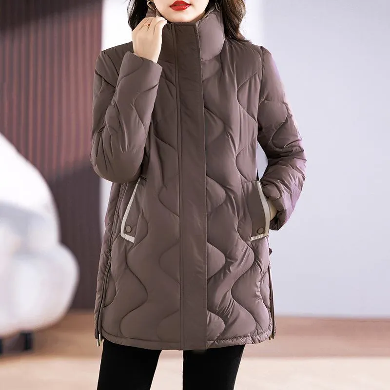 Quilted Thigh-Length Classic Puffer Jacket