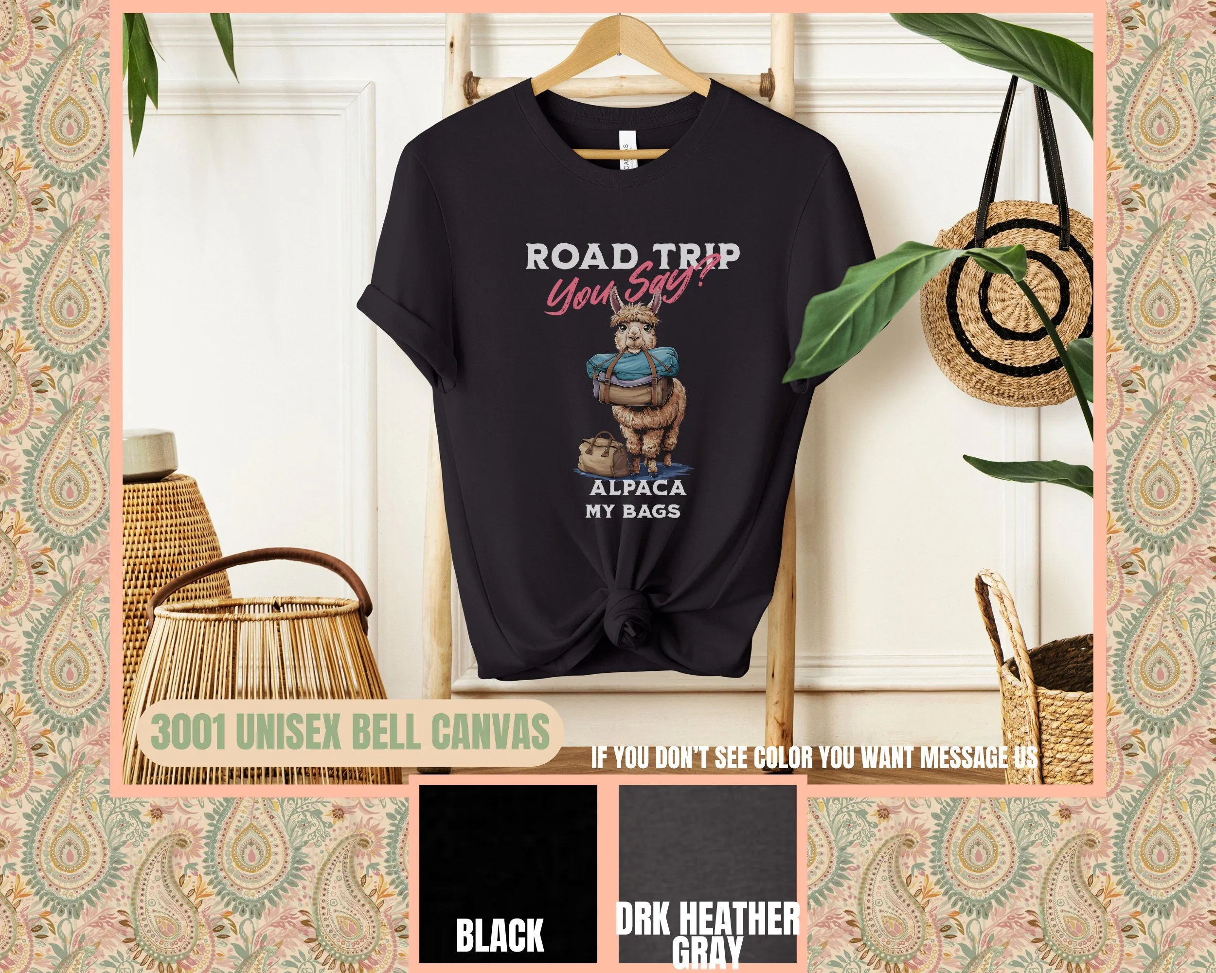 Road Trip Funny Llama T-Shirt, Cute Llama with Baggage, You Say? Graphic Tee, Humor Animal Print Shirt, Quirky Llama, Alpaca Sweatshirt