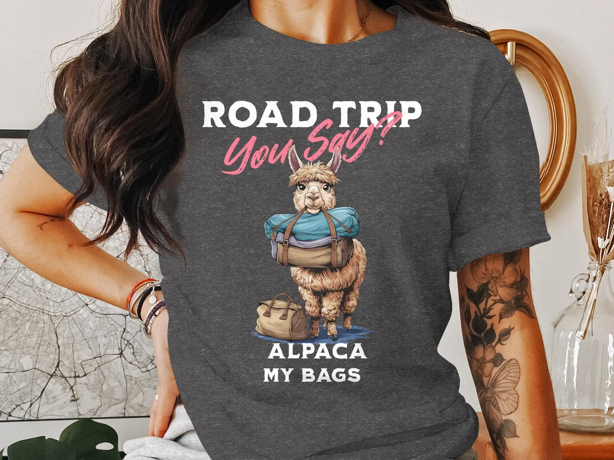 Road Trip Funny Llama T-Shirt, Cute Llama with Baggage, You Say? Graphic Tee, Humor Animal Print Shirt, Quirky Llama, Alpaca Sweatshirt