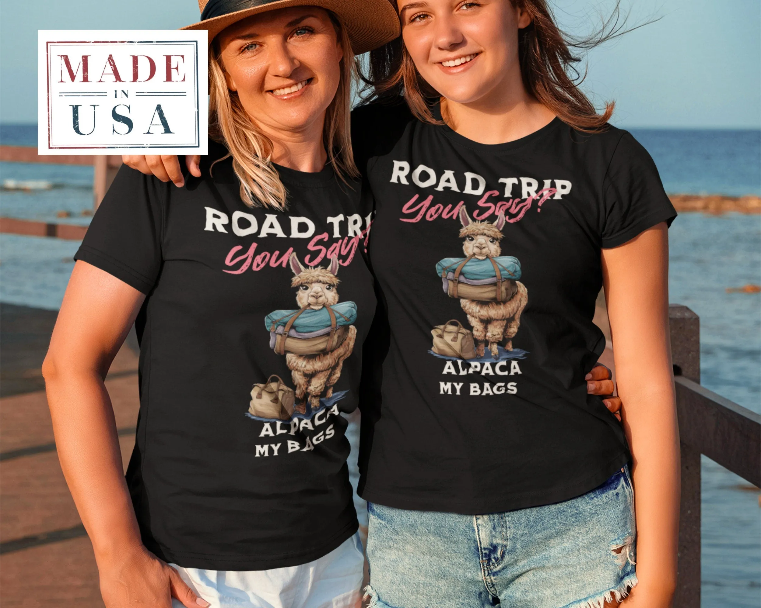 Road Trip Funny Llama T-Shirt, Cute Llama with Baggage, You Say? Graphic Tee, Humor Animal Print Shirt, Quirky Llama, Alpaca Sweatshirt