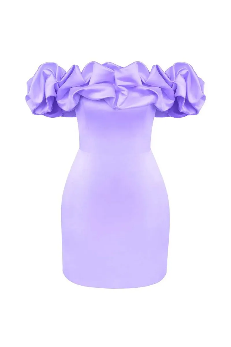 Rose Flower Puff Off The Shoulder Mini Dress