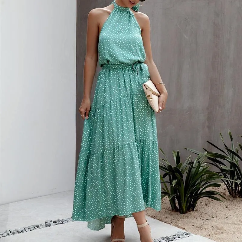 Sexy Polka Dot Loose Sleeveless High Waist Maxi Boho Dress