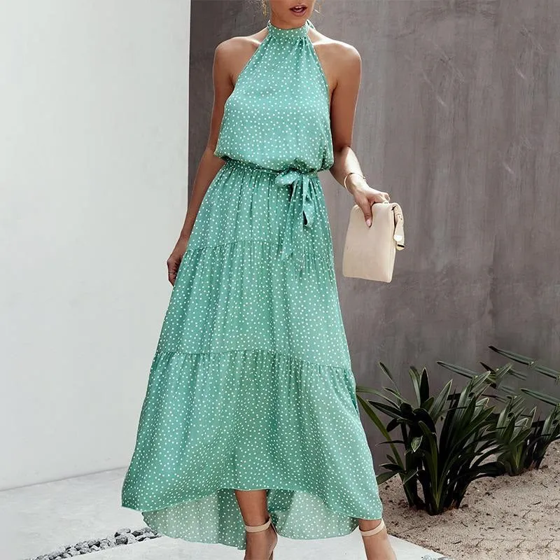 Sexy Polka Dot Loose Sleeveless High Waist Maxi Boho Dress