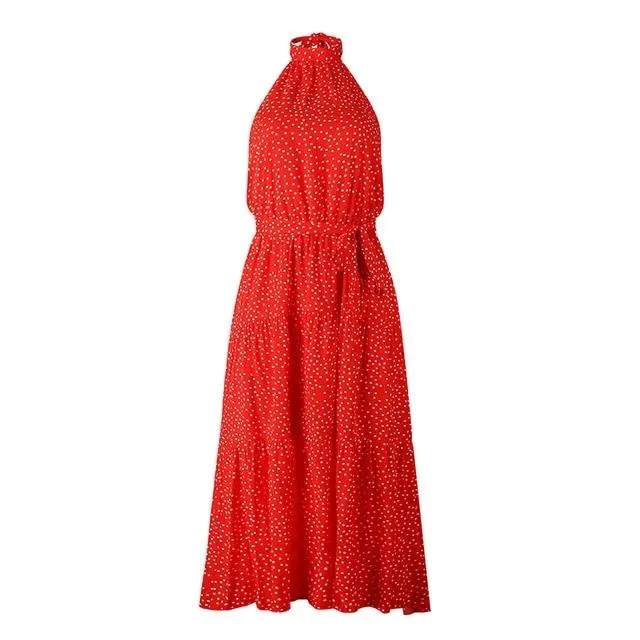 Sexy Polka Dot Loose Sleeveless High Waist Maxi Boho Dress