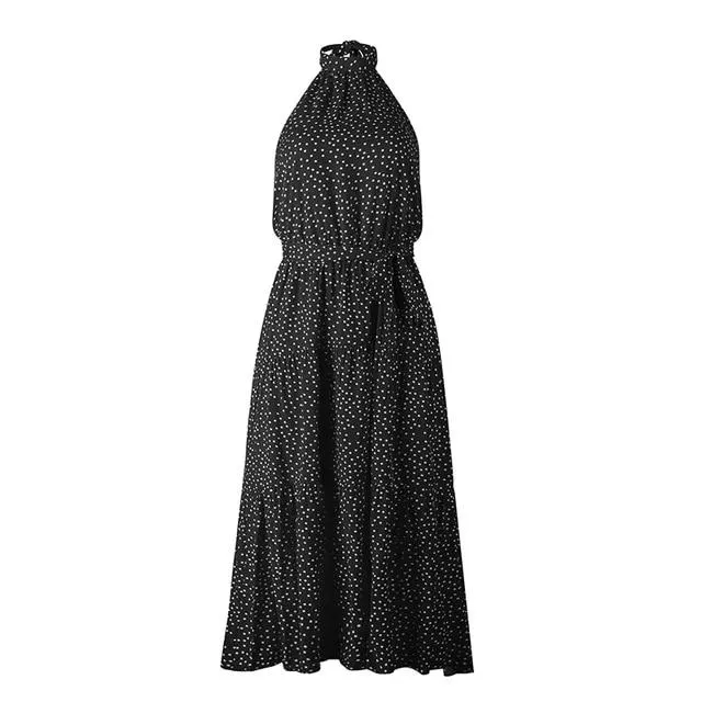 Sexy Polka Dot Loose Sleeveless High Waist Maxi Boho Dress