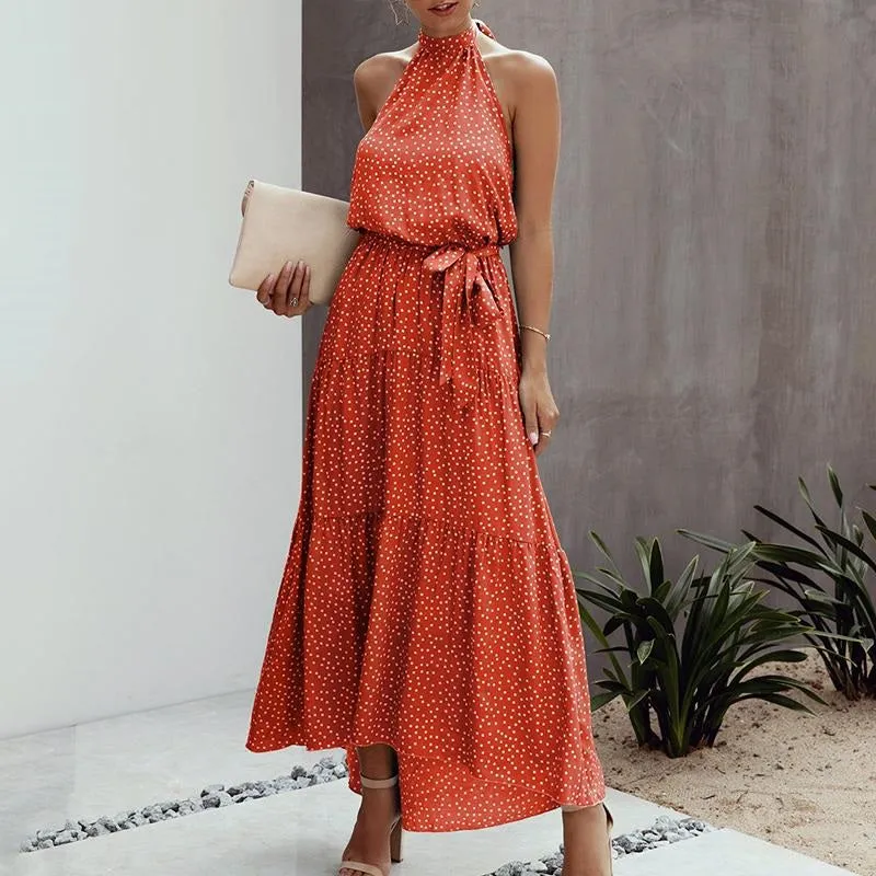 Sexy Polka Dot Loose Sleeveless High Waist Maxi Boho Dress