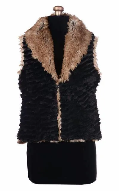 Shawl Collar Vest - Desert Sand in Midnight Faux Fur with Red Fox