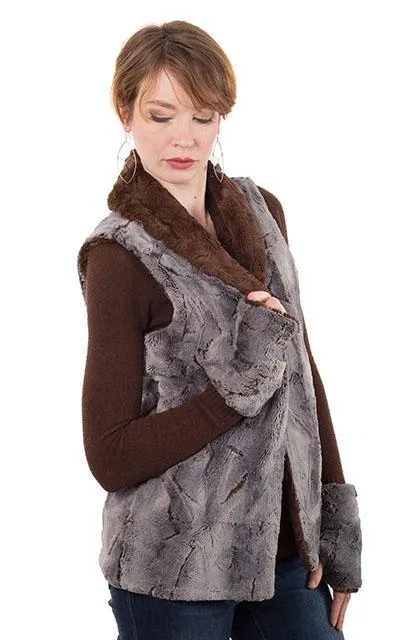 Shawl Collar Vest - Giant's Causeway with Cuddly Fur in Chocolate (One Small Left!)