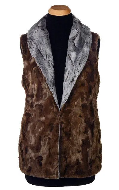 Shawl Collar Vest - Giant's Causeway with Cuddly Fur in Chocolate (One Small Left!)