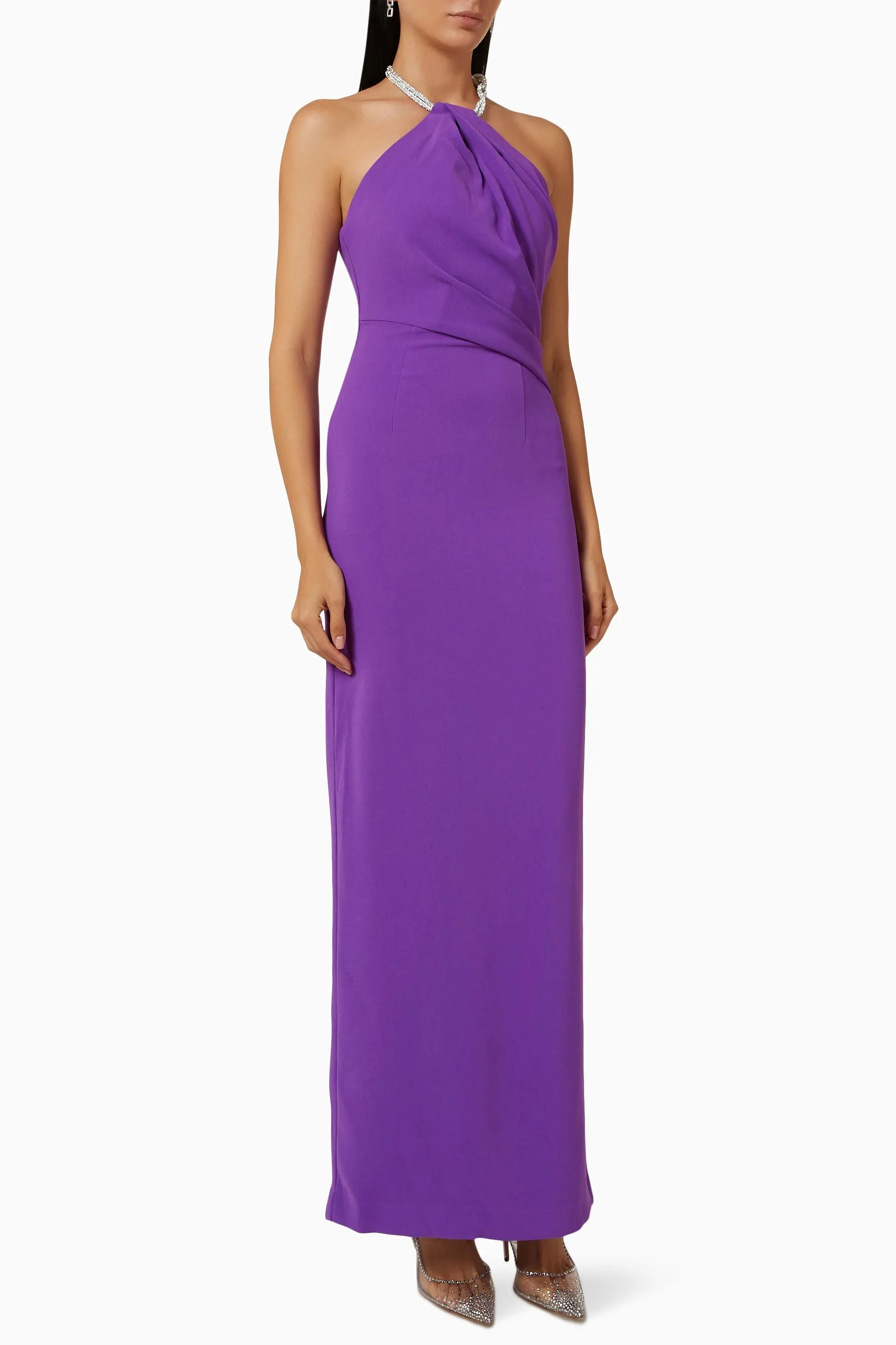 Solace London Riva Embellished Halterneck Crepe Dress