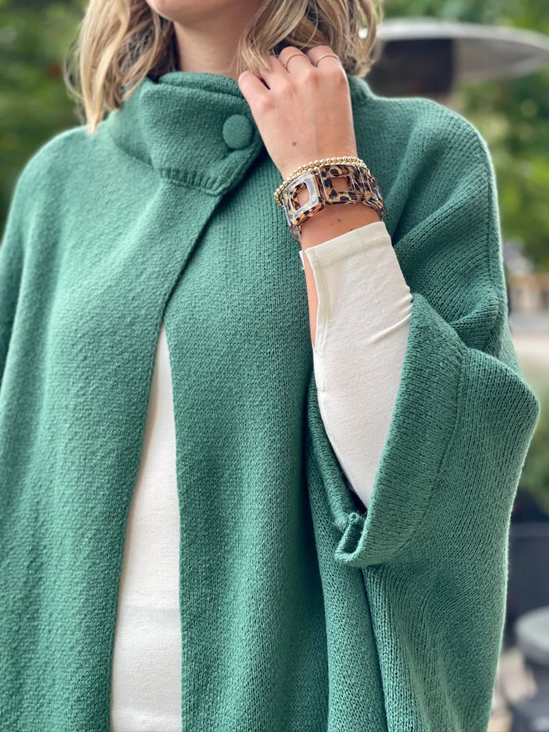 Sophisticated One Button Cape - Green