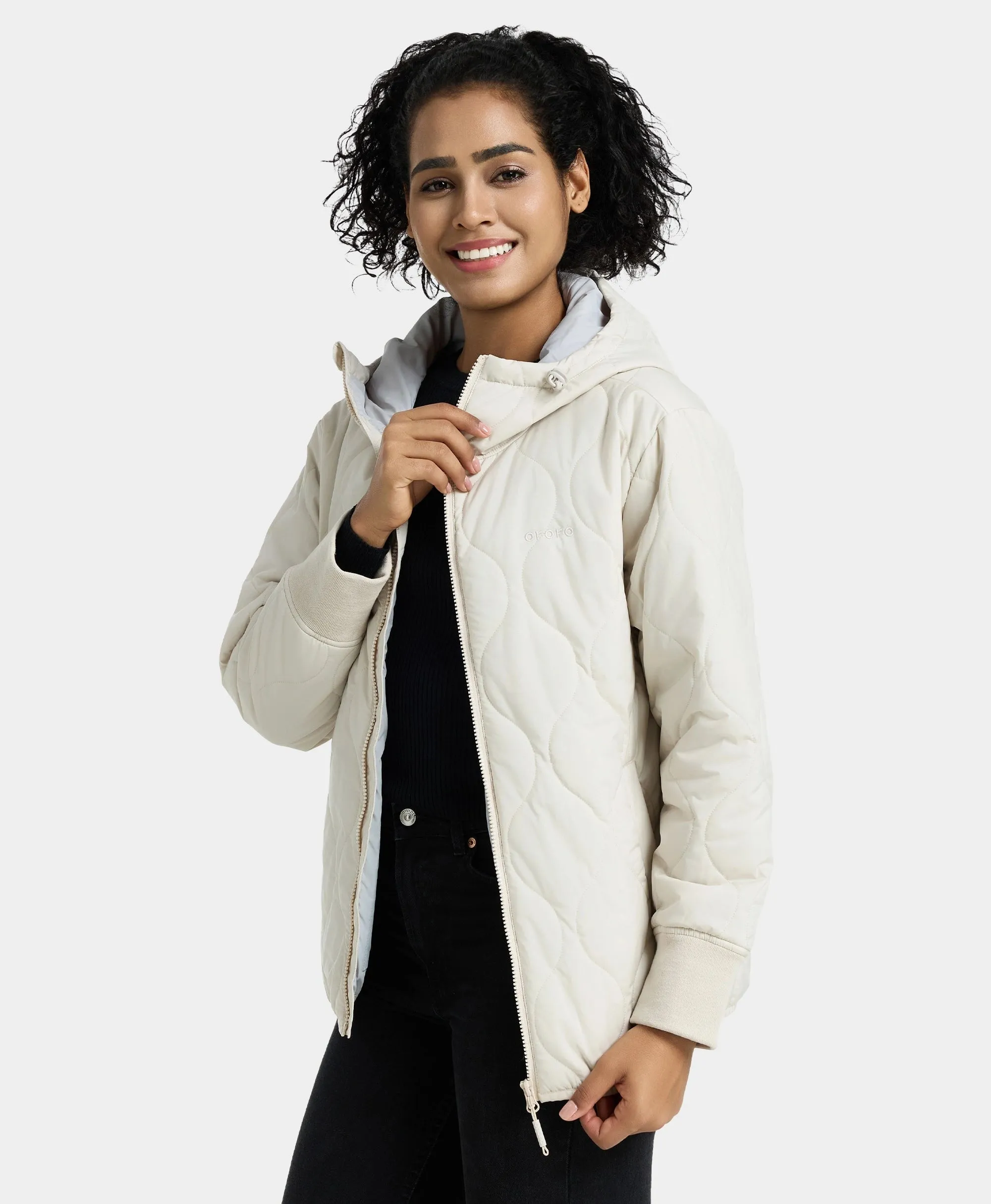 Stargazer Women's Heated Quilted Hoodie Jacket - Beige