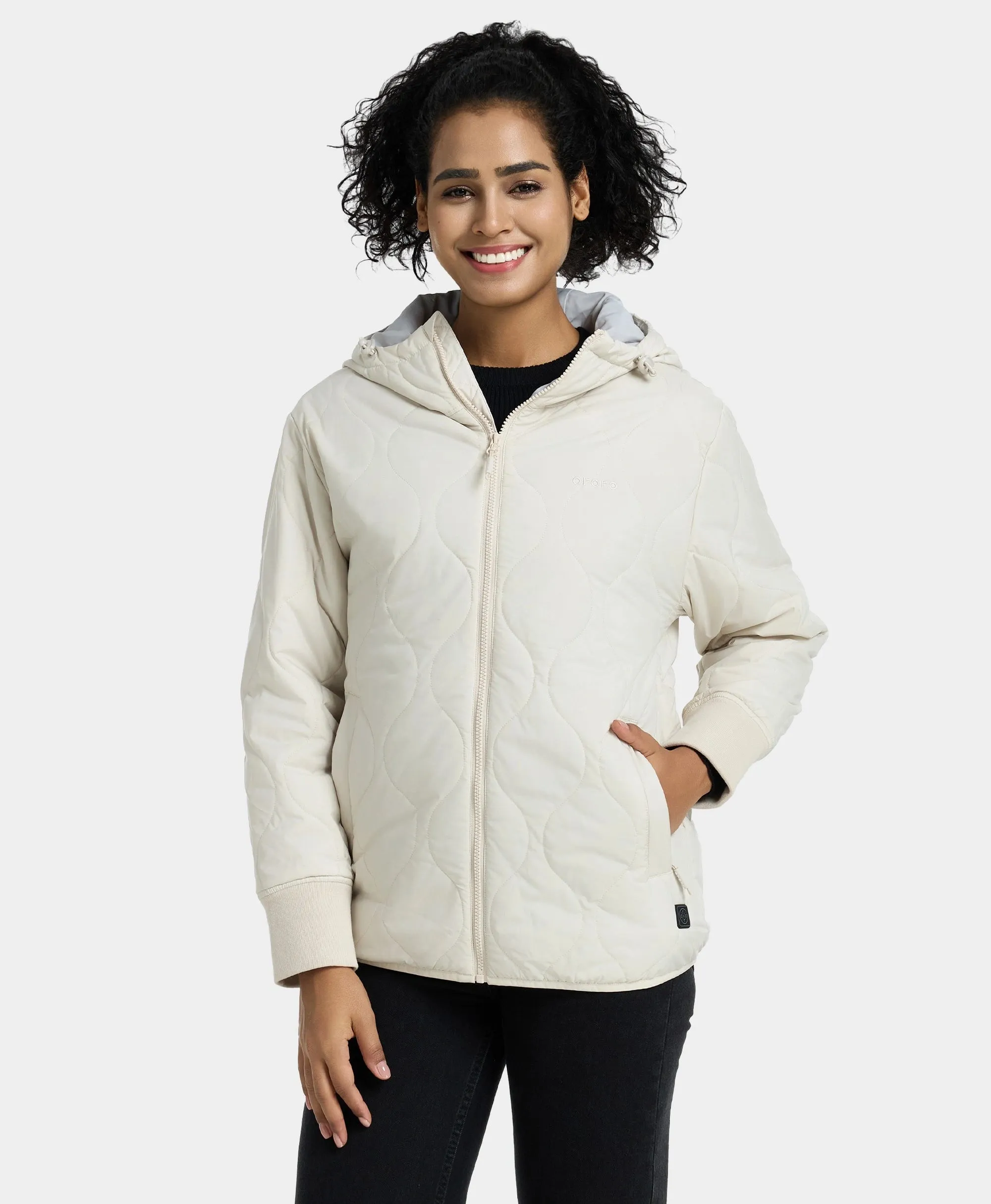 Stargazer Women's Heated Quilted Hoodie Jacket - Beige