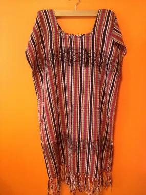 Striped Handwoven Tunic - Mitla huipil de telar, deshilado