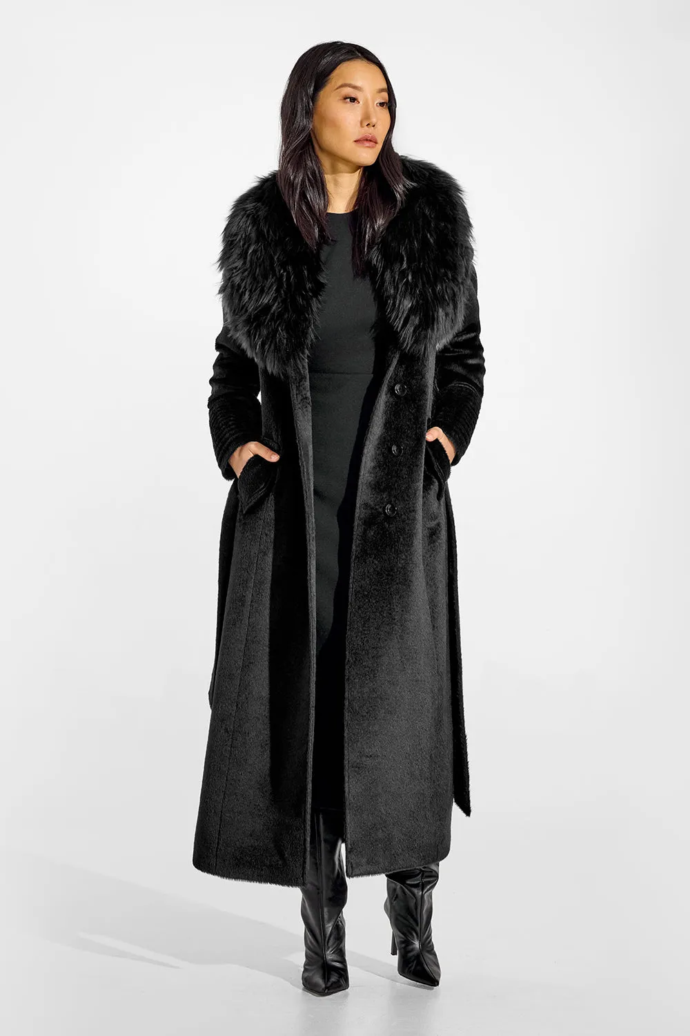 Suri Alpaca Maxi Coat with Alpaca Shearling Collar