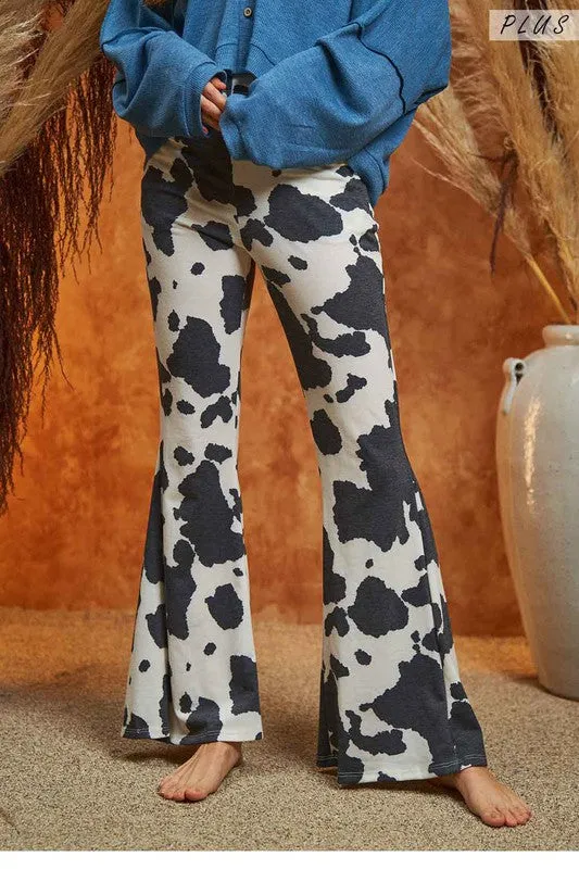 TEEK - MOCHA COW PRINT FLARED PANTS