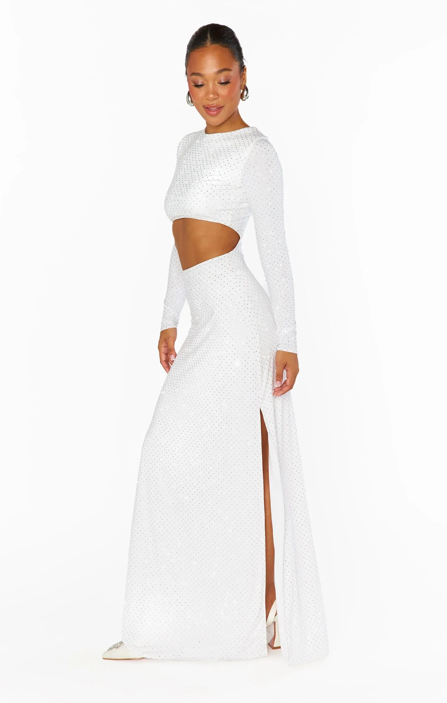 The Sleek Maxi Dress ~ White Rhinestone Spandy