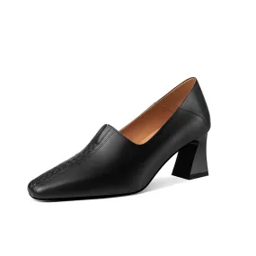 TinaCus Handmade Women's Slip On Genuine Leather Spool Heel Pumps