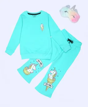 Unicorn Print Girls Sweatshirt & Flared Pants Set