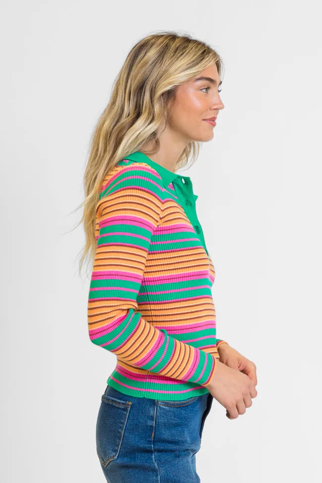 Wish I Knew Multi Striped Long Sleeve Polo Sweater SALE