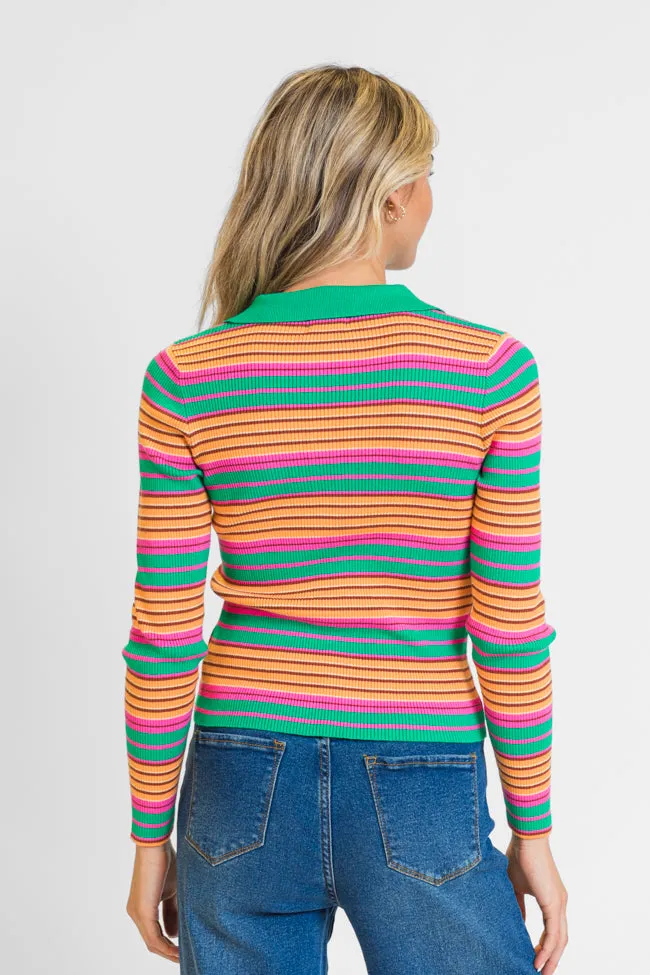 Wish I Knew Multi Striped Long Sleeve Polo Sweater SALE