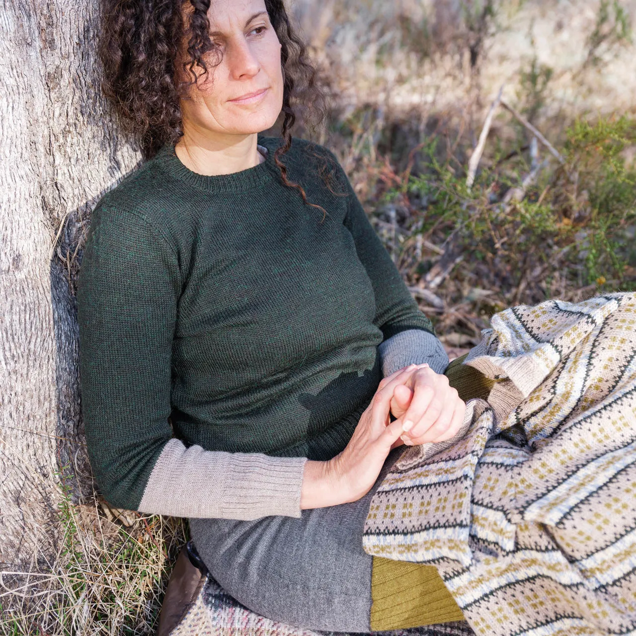 Women's Cable Colourblock Jumper in Baby Alpaca (AW23) *Last ones