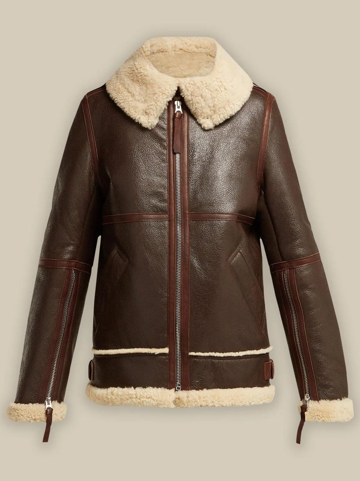 Women's Coffee Brown Shearling Leather Jacket