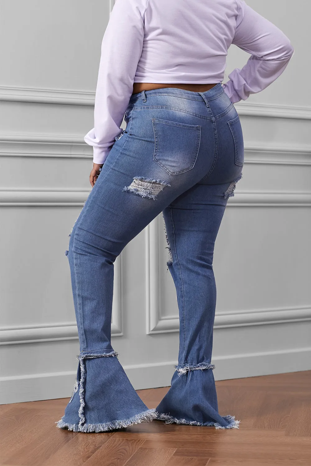 Women's Ripped Denim Pants Casual Bell Bottom Jeans for Women