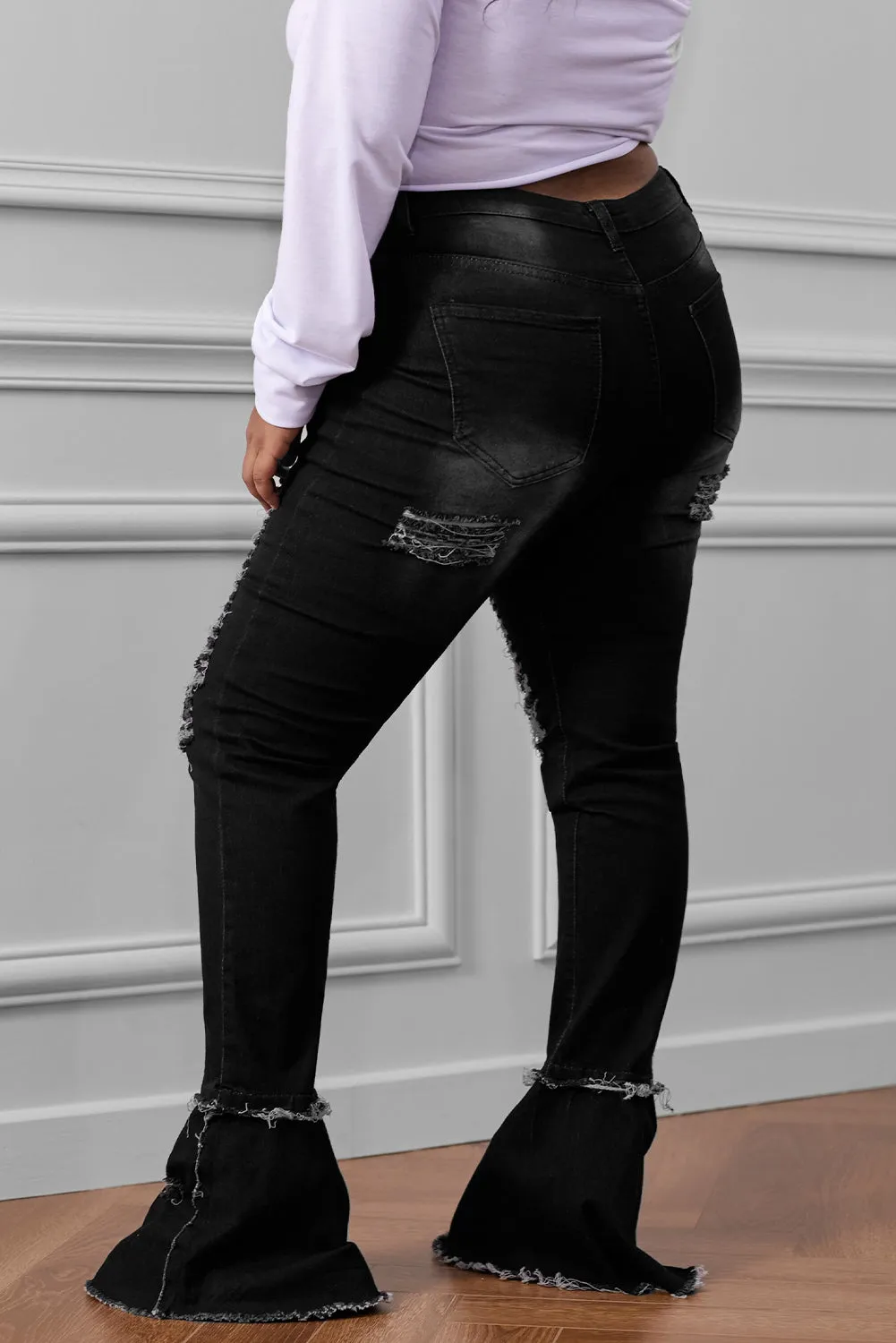 Women's Ripped Denim Pants Casual Bell Bottom Jeans for Women