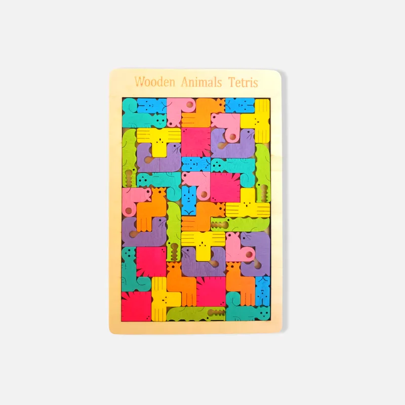 Wooden Animal Blocks Tetris Puzzle