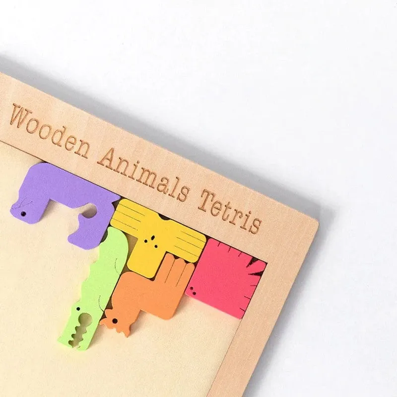 Wooden Animal Blocks Tetris Puzzle