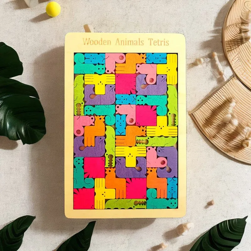 Wooden Animal Blocks Tetris Puzzle