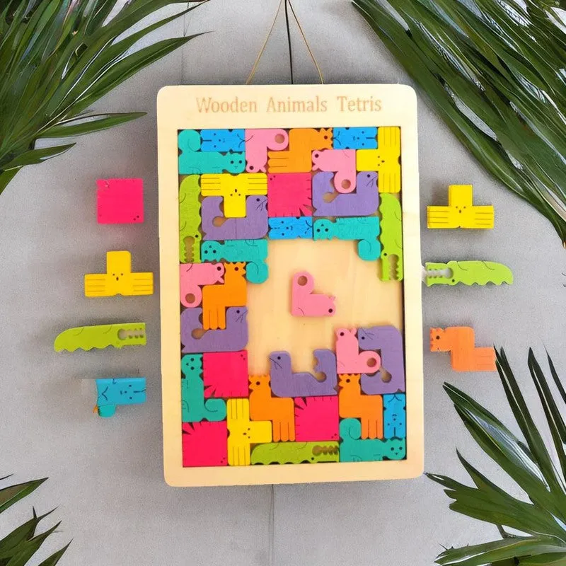 Wooden Animal Blocks Tetris Puzzle